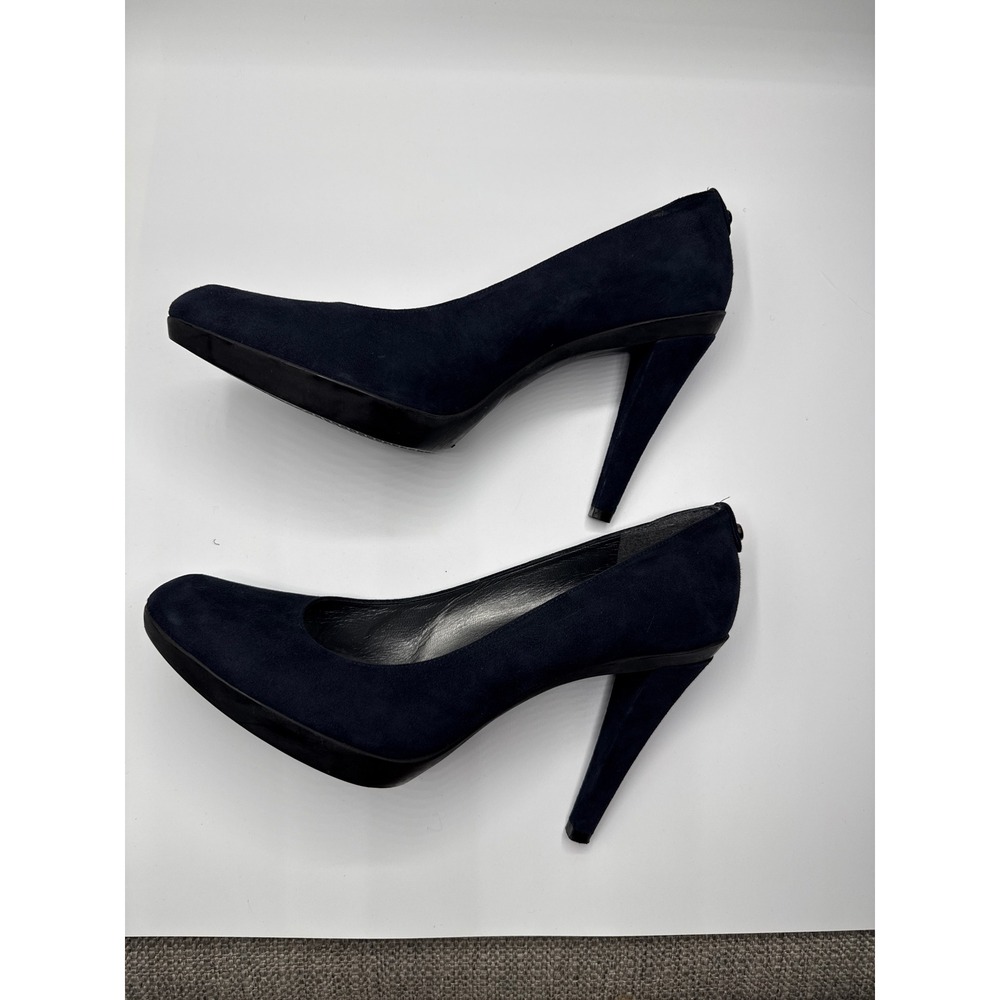 Stuart Weitzman Navy Blue Suede Platform Pumps Round Toe Stiletto Heels - Picture 5 of 8